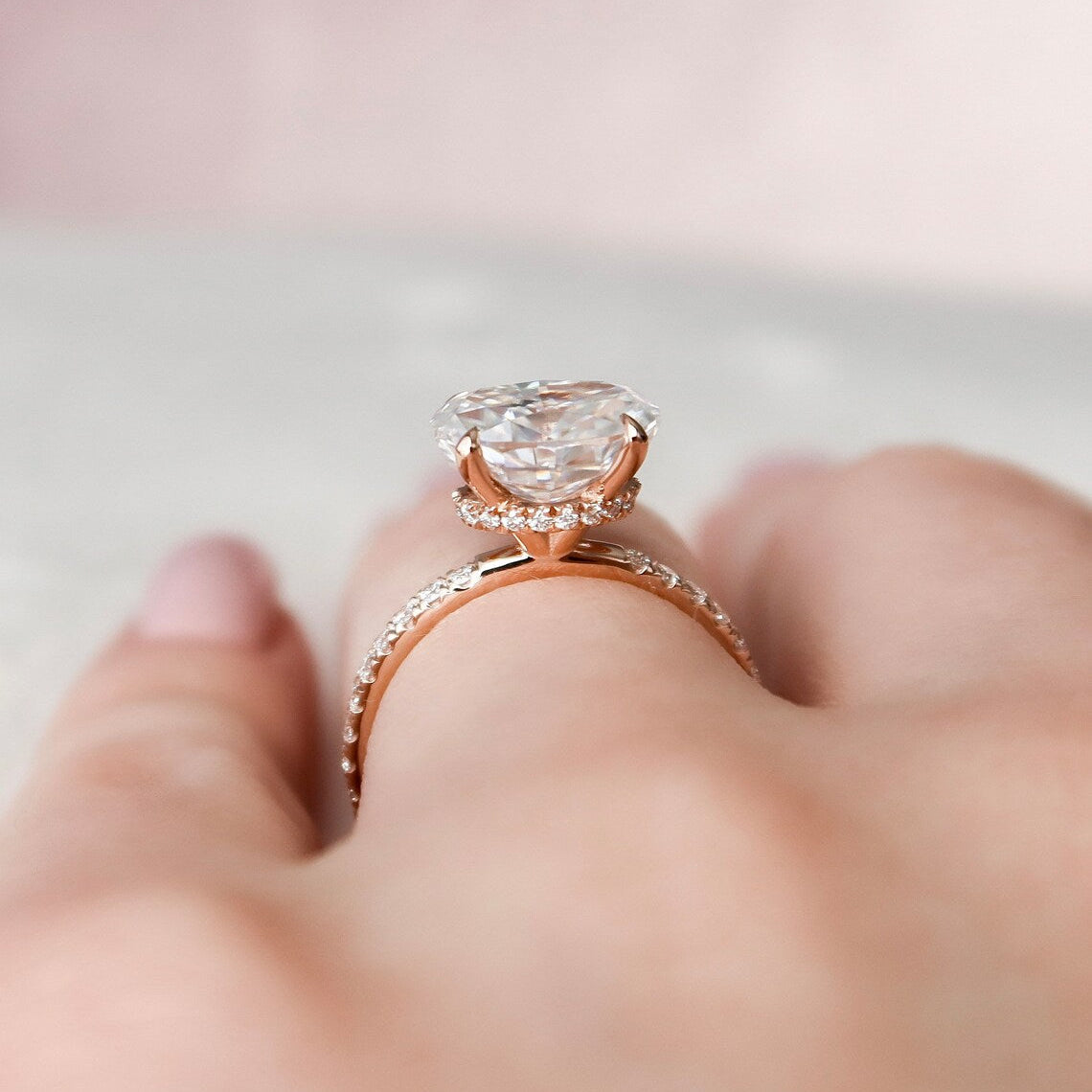 2.5 CT East West Oval Hidden Halo & Pave Moissanite Engagement Ring