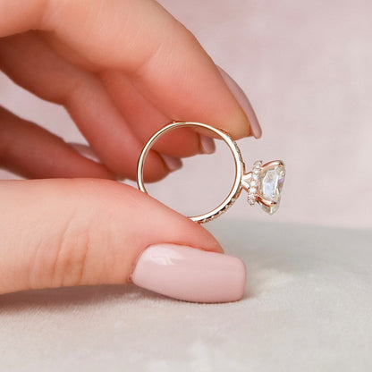 2.5 CT East West Oval Hidden Halo & Pave Moissanite Engagement Ring