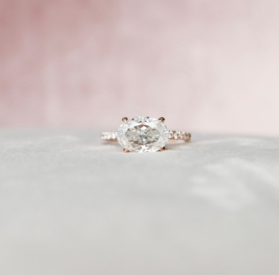 2.5 CT East West Oval Hidden Halo & Pave Moissanite Engagement Ring