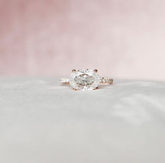 2.5 CT East West Oval Hidden Halo & Pave Moissanite Engagement Ring