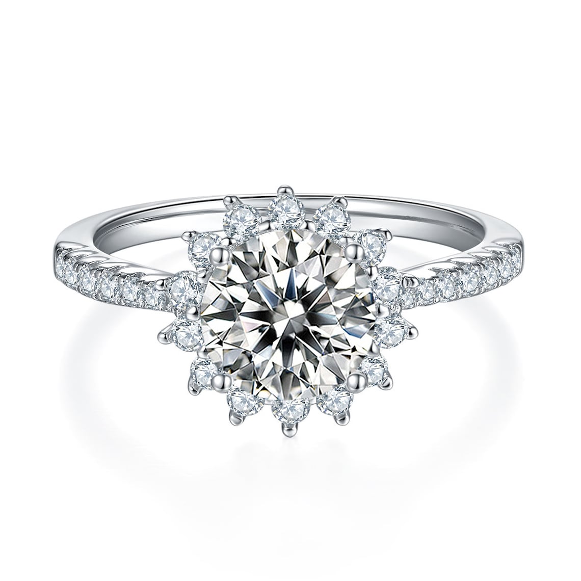 1.5 CT Round Shaped Moissanite Engagement Ring In Halo & Pave Design