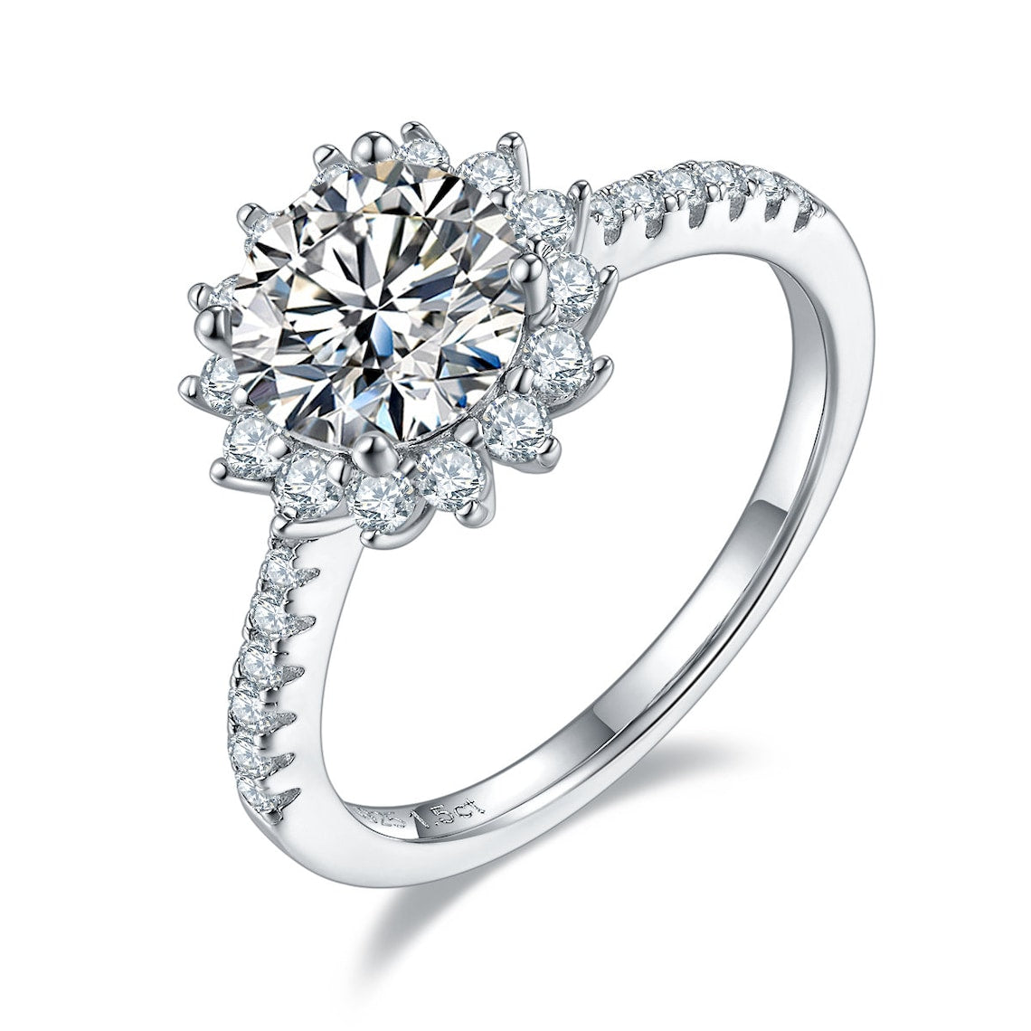 1.5 CT Round Shaped Moissanite Engagement Ring In Halo & Pave Design