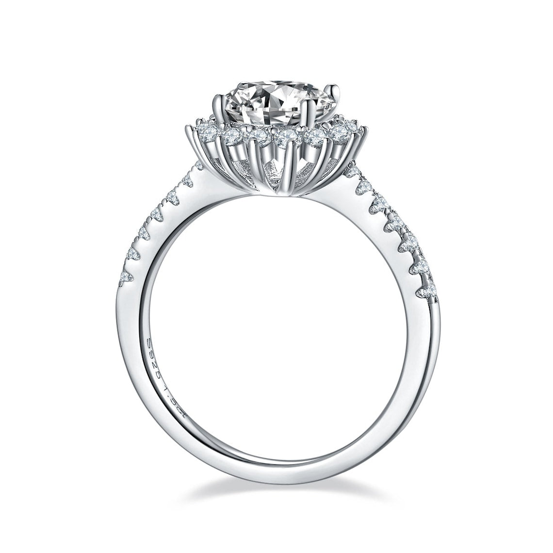 1.5 CT Round Shaped Moissanite Engagement Ring In Halo & Pave Design