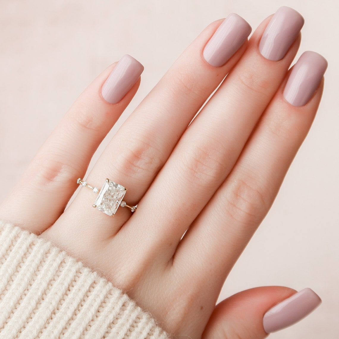 3.5 CT Radiant Dainty Pave Moissanite Engagement Ring