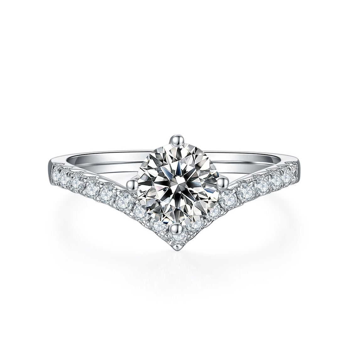 1 CT Round Shaped Moissanite Engagement Ring In Pave Design