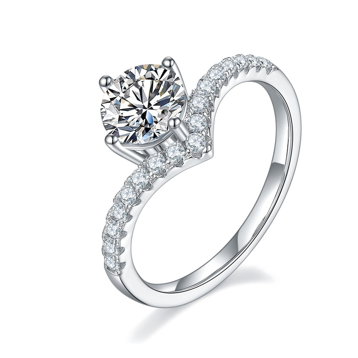 1 CT Round Shaped Moissanite Engagement Ring In Pave Design