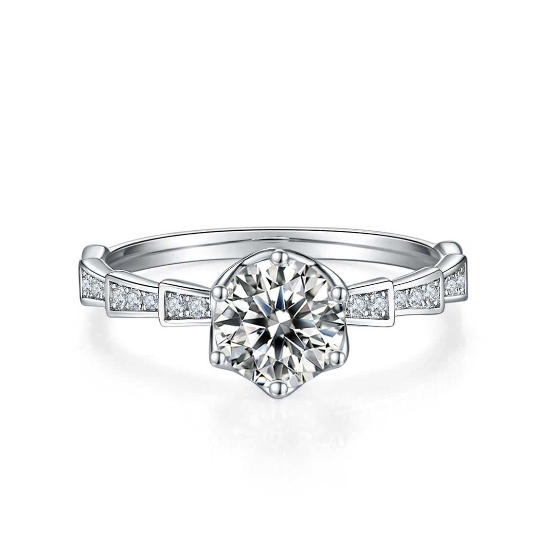 1 CT Round Shaped Moissanite Engagement Ring In Pave Design