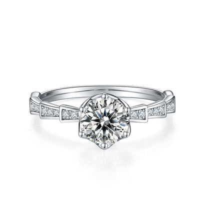 1 CT Round Shaped Moissanite Engagement Ring In Pave Design