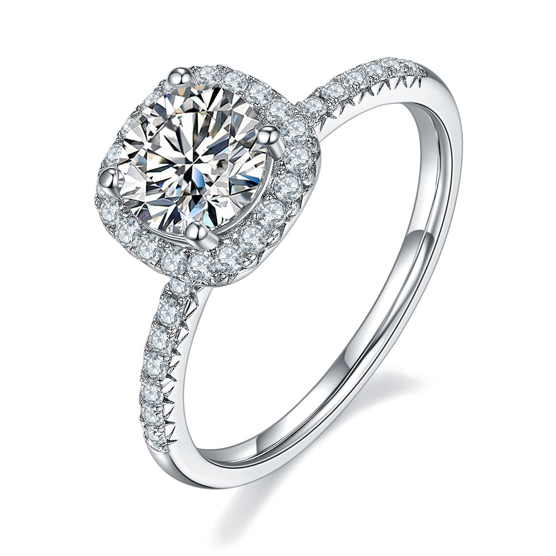 1 CT Round Shaped Moissanite Engagement Ring In Halo & Pave Design