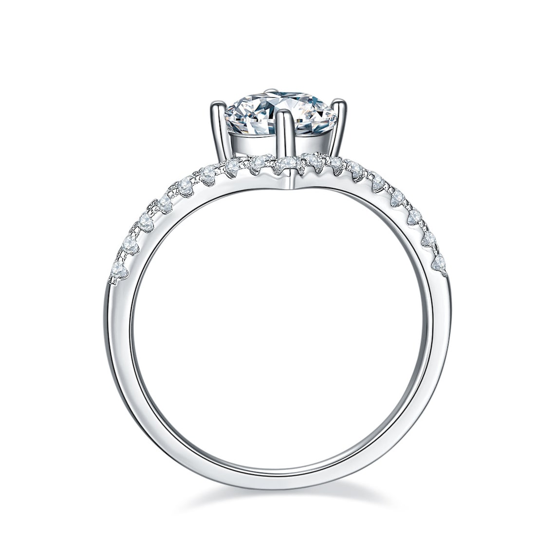 1 CT Round Shaped Moissanite Engagement Ring In Pave Design