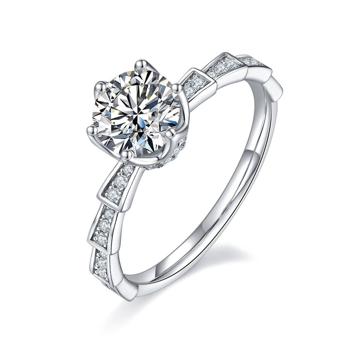 1 CT Round Shaped Moissanite Engagement Ring In Pave Design