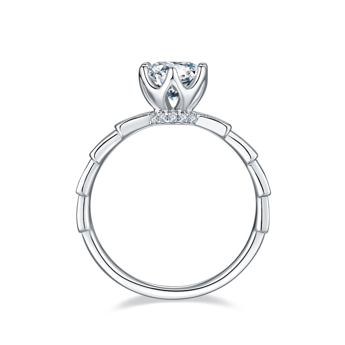 1 CT Round Shaped Moissanite Engagement Ring In Pave Design