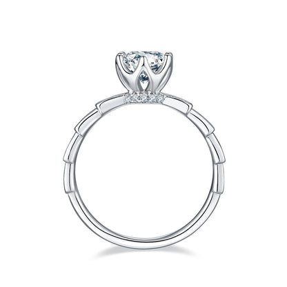 1 CT Round Shaped Moissanite Engagement Ring In Pave Design