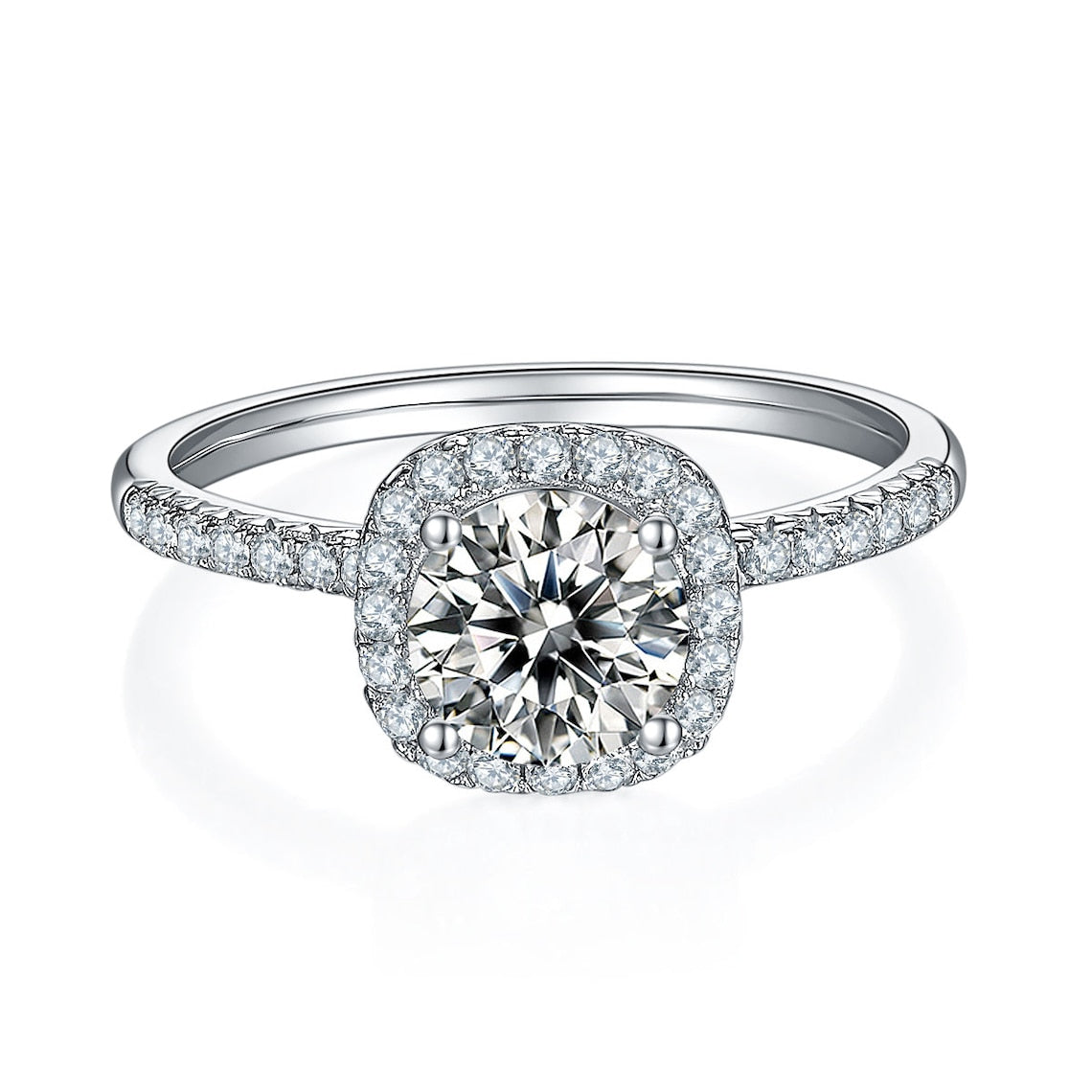 1 CT Round Shaped Moissanite Engagement Ring In Halo & Pave Design