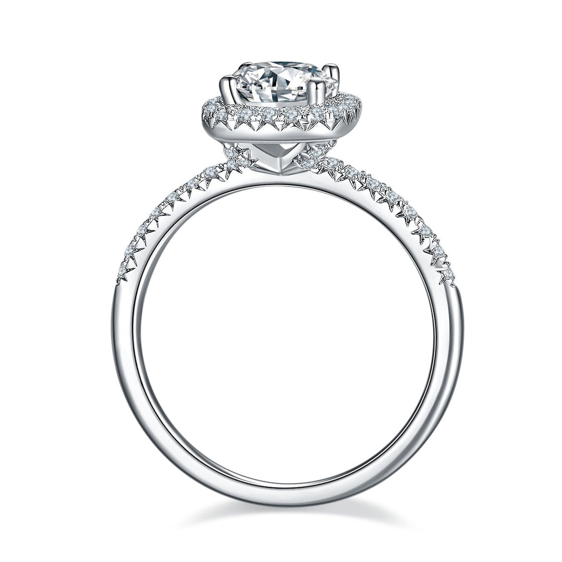 1 CT Round Shaped Moissanite Engagement Ring In Halo & Pave Design