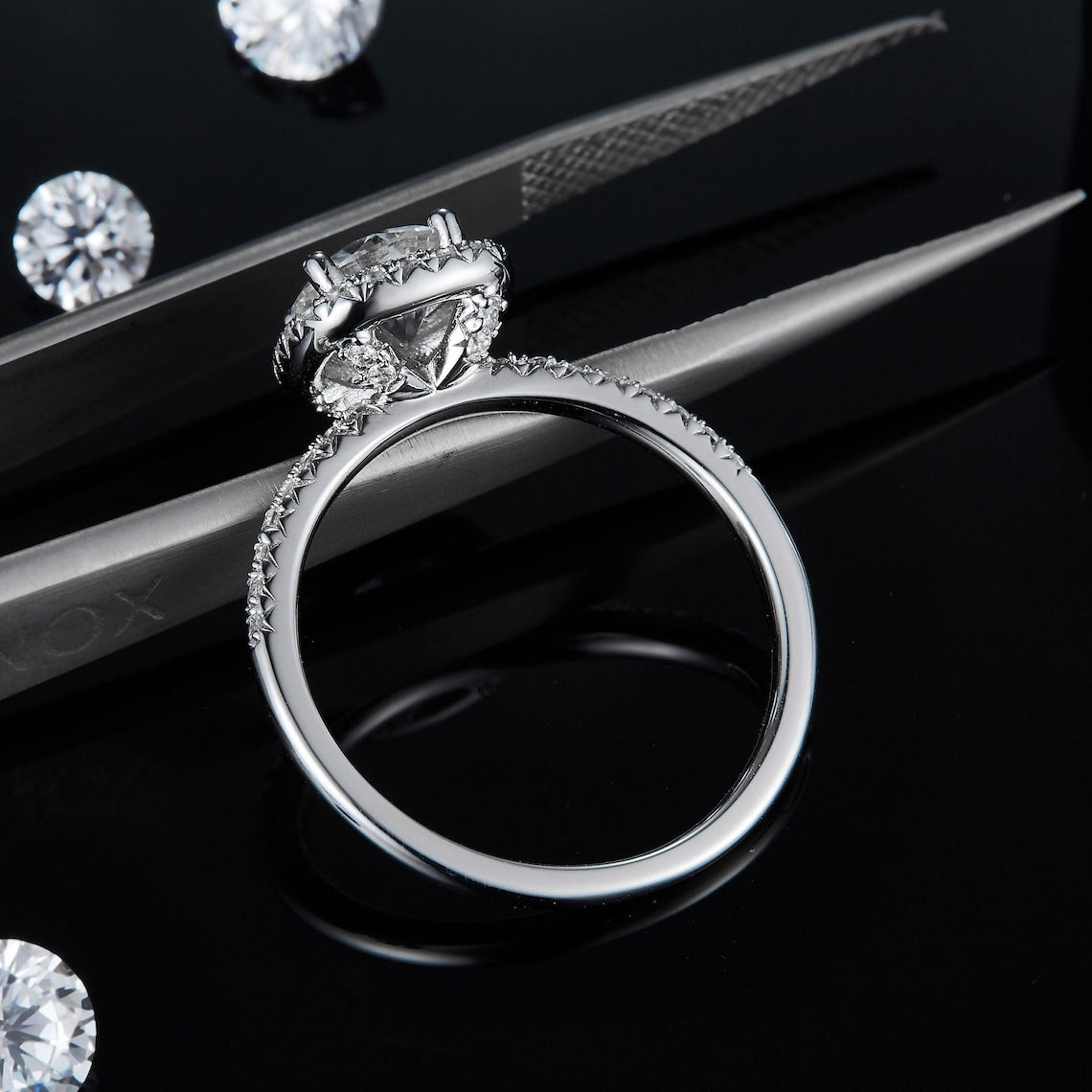 1 CT Round Shaped Moissanite Engagement Ring In Halo & Pave Design