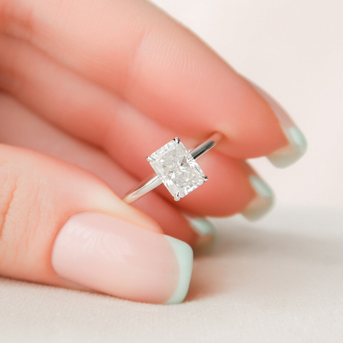 1.5 Radiant Hidden Halo Moissanite Engagement Ring