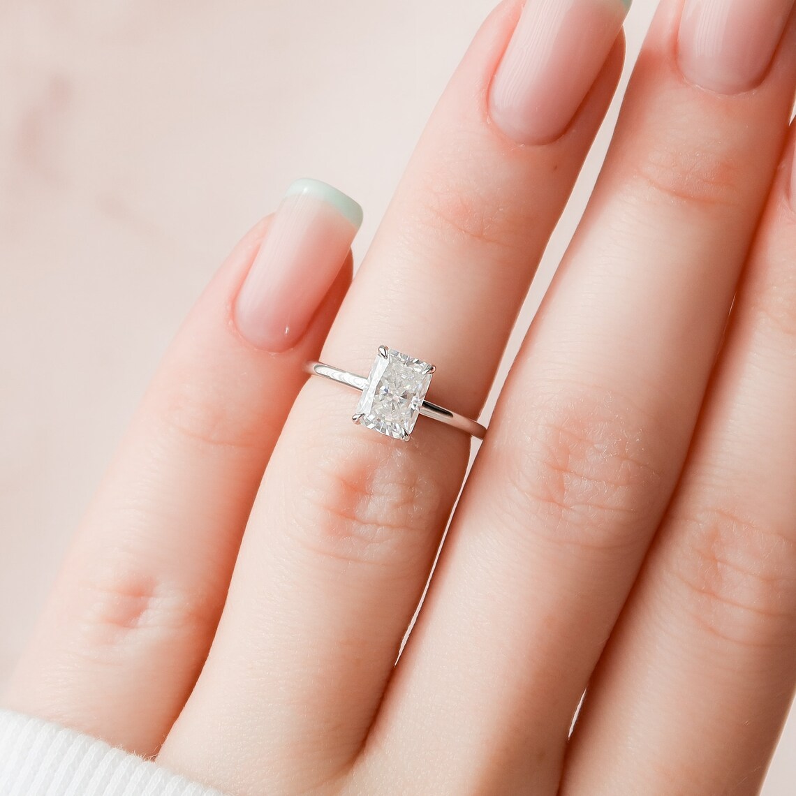 1.5 Radiant Hidden Halo Moissanite Engagement Ring