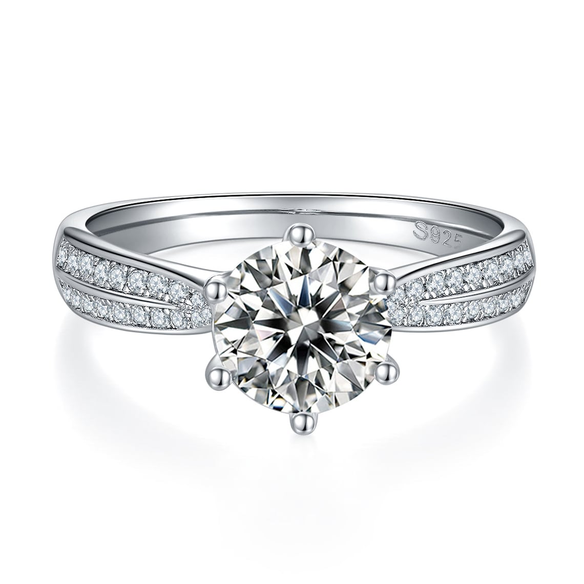 1 CT Round Shaped Moissanite Engagement Ring In Pave Design