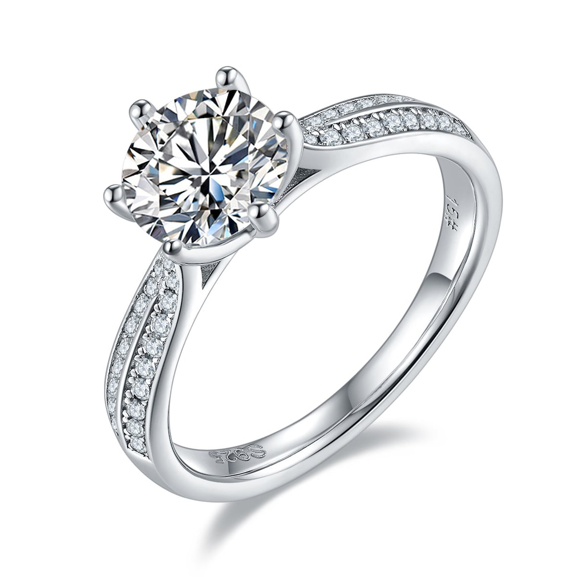 1 CT Round Shaped Moissanite Engagement Ring In Pave Design