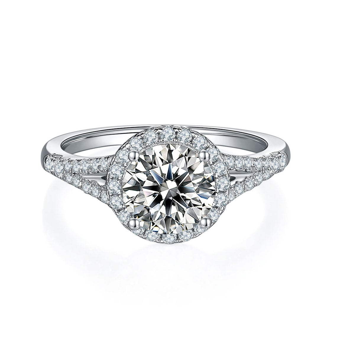 3 CT Round Shaped Moissanite Engagement Ring In Halo & Pave Design