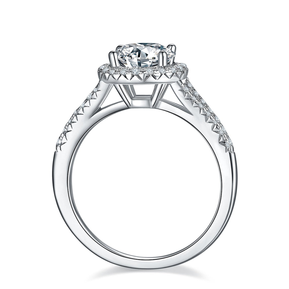 3 CT Round Shaped Moissanite Engagement Ring In Halo & Pave Design