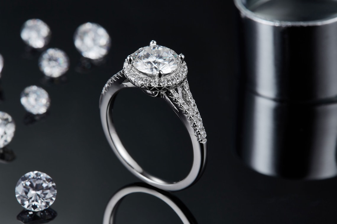 3 CT Round Shaped Moissanite Engagement Ring In Halo & Pave Design