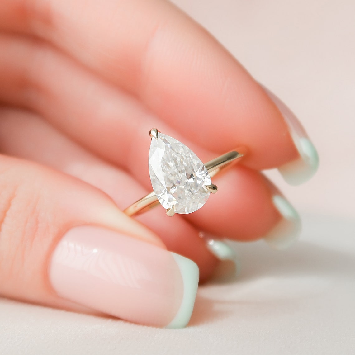 2.5 CT Pear Hidden Halo Moissanite Engagement Ring