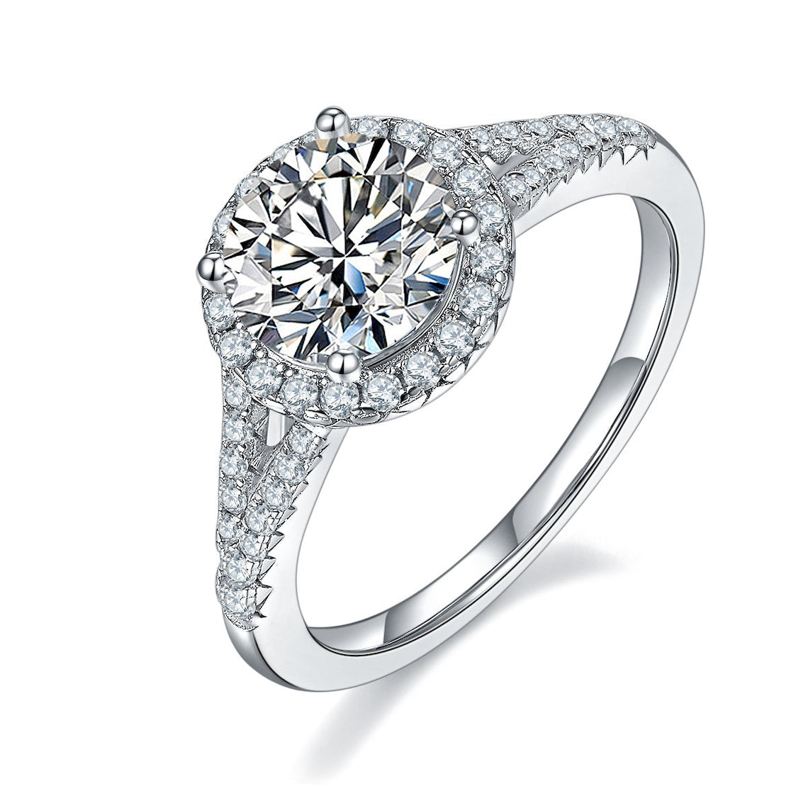 3 CT Round Shaped Moissanite Engagement Ring In Halo & Pave Design