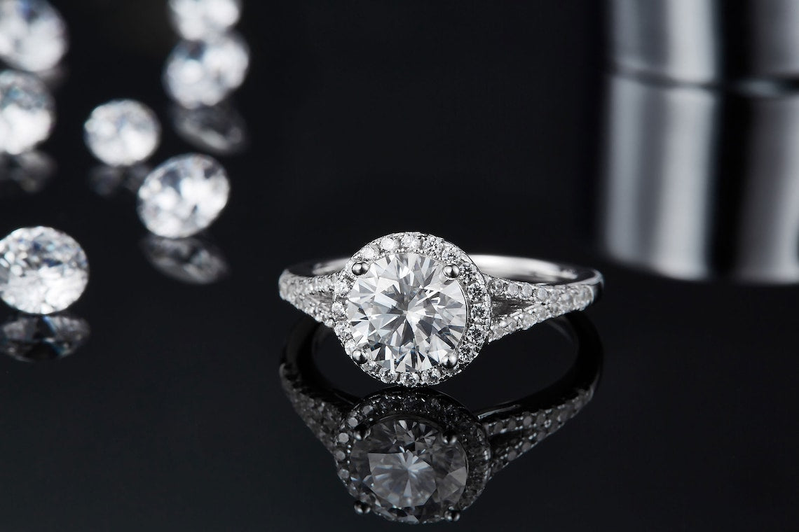 3 CT Round Shaped Moissanite Engagement Ring In Halo & Pave Design