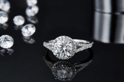 3 CT Round Shaped Moissanite Engagement Ring In Halo & Pave Design