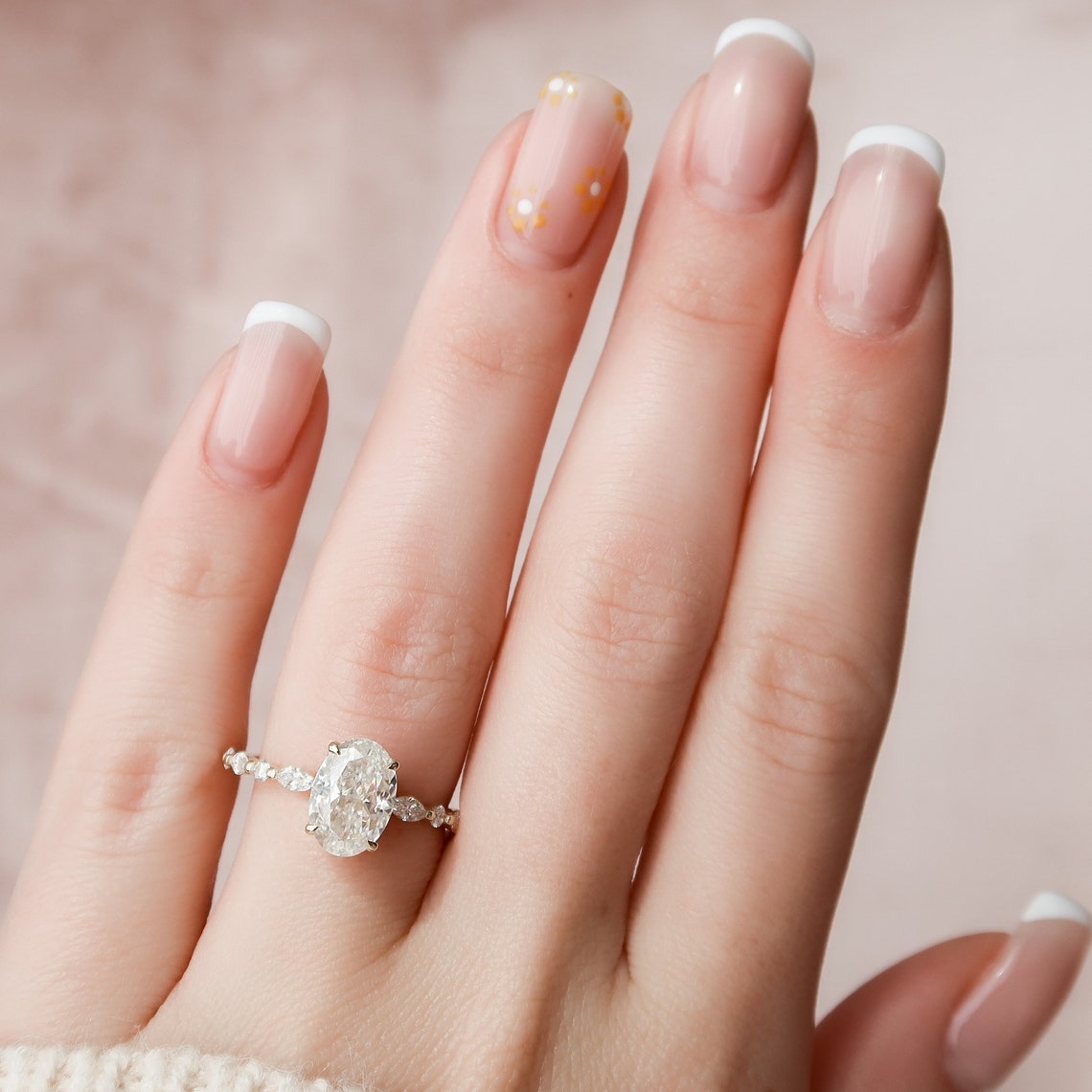 1.5 CT Oval Hidden Halo & Dainty Pave Moissanite Engagement Ring