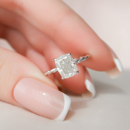 2 CT Elongated Cushion Hidden Halo Moissanite Engagement Ring