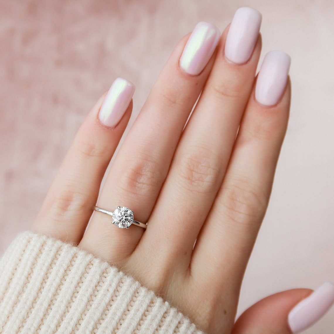 1 CT Round Hidden Halo Moissanite Engagement Ring