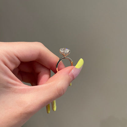 3 CT Cushion Shaped Moissanite Engagement Ring In Hidden Halo Design