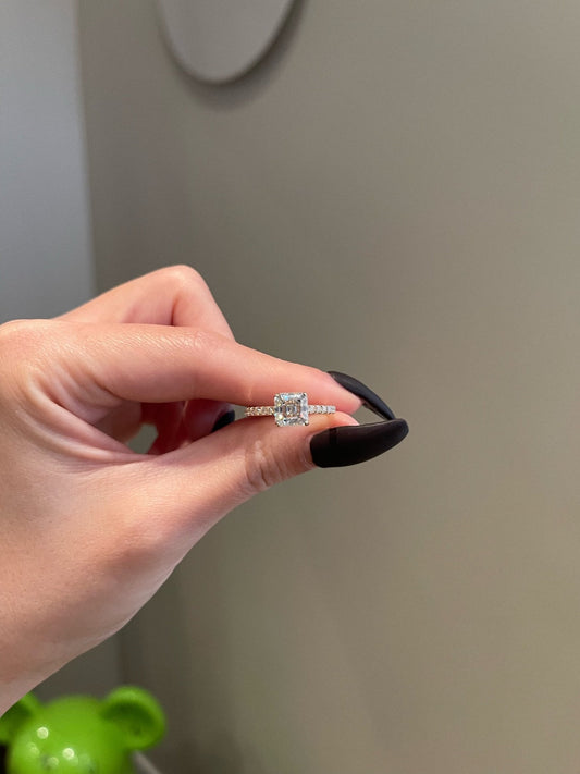 2 CT Asscher Shaped Moissanite Engagement Ring In Pave Design