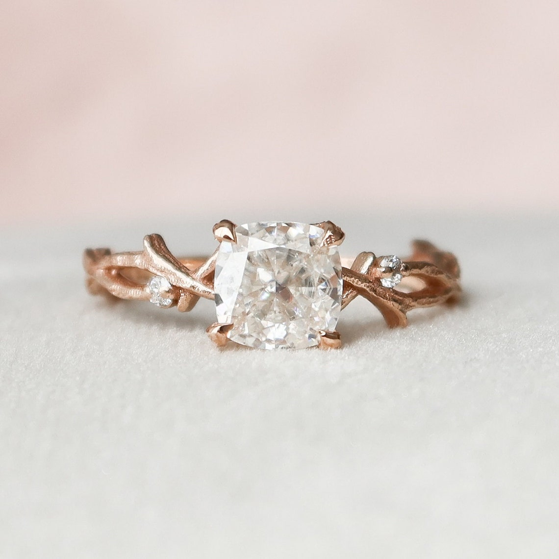1 CT Cushion Twig Pave Moissanite Engagement Ring