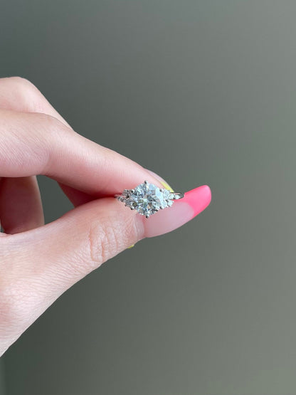 2 CT Round Shaped Moissanite Engagement Ring In Cluster Design