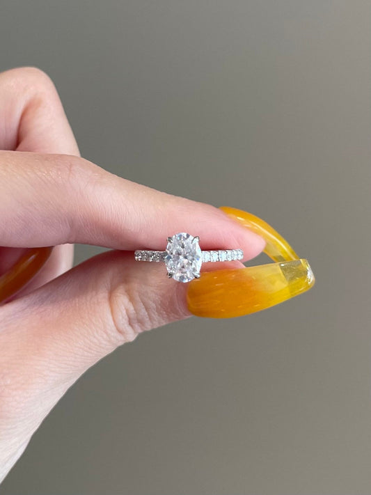 1.5 CT Oval Shaped Moissanite Engagement Ring In Pave Design