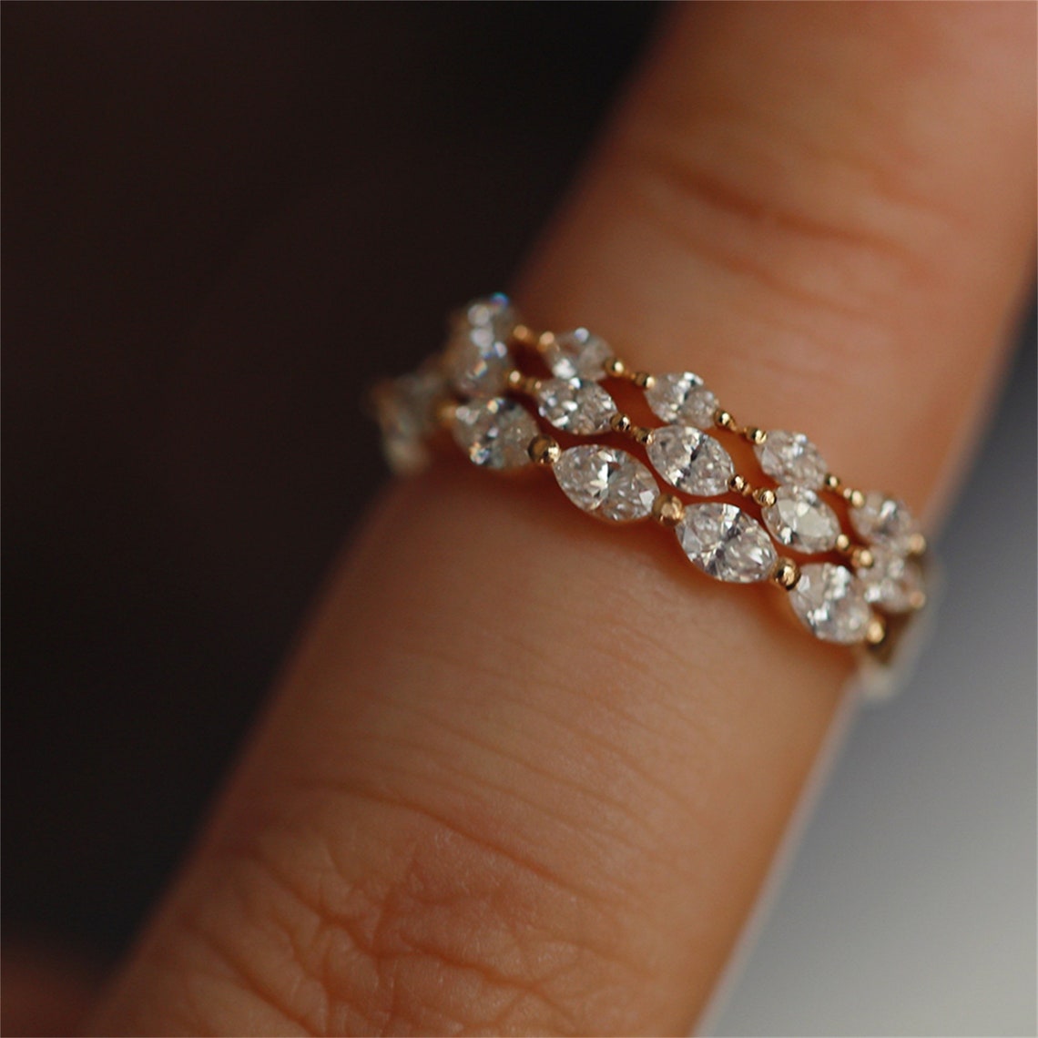 0.2 TCW Marquise Half Eternity Moissanite Wedding Band