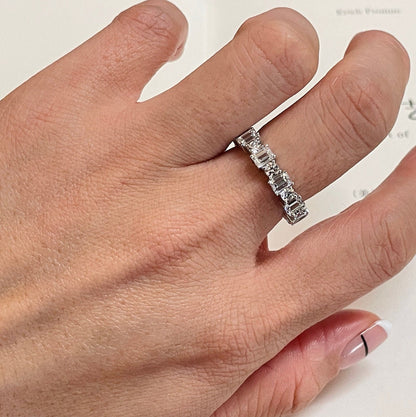 0.7 TCW Emerald & Round Full Eternity Moissanite Wedding Band
