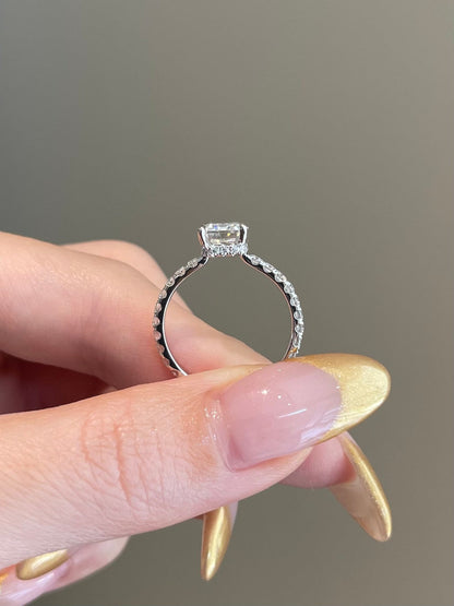 2 CT Emerald Shaped Moissanite Engagement Ring In Hidden Halo Design