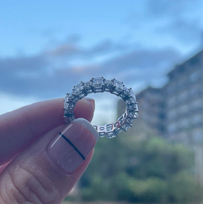 0.7 TCW Emerald & Round Full Eternity Moissanite Wedding Band