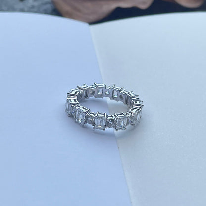 0.7 TCW Emerald & Round Full Eternity Moissanite Wedding Band