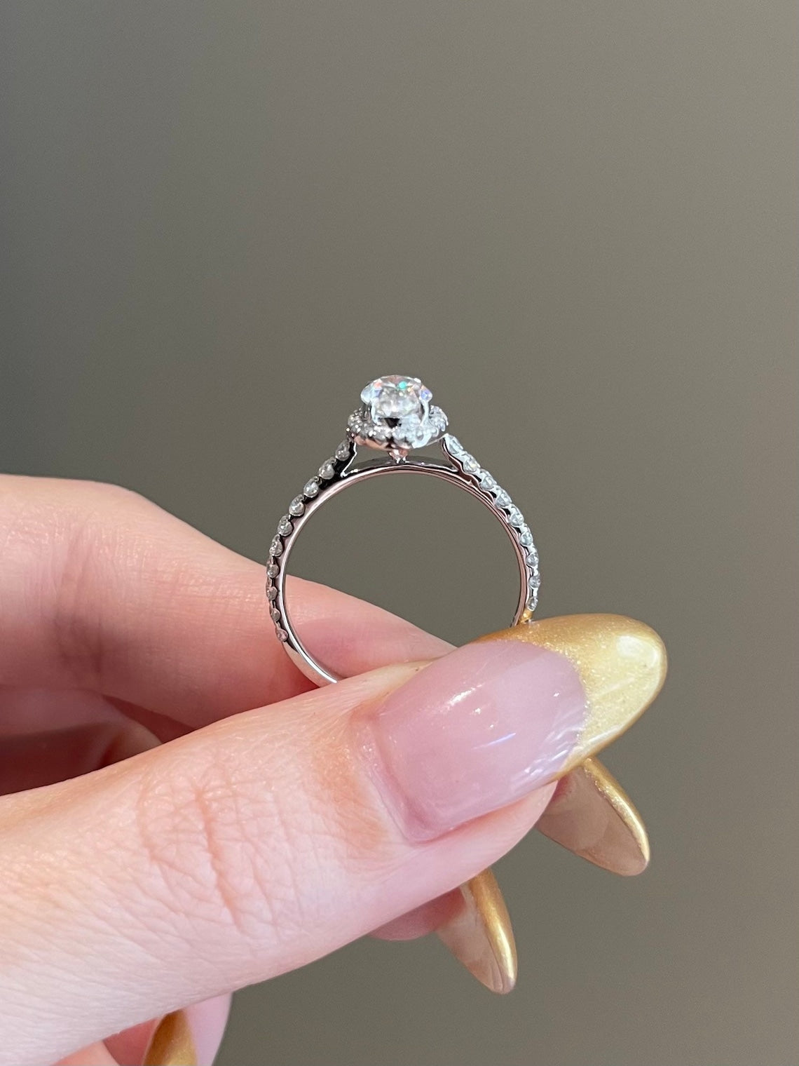 0.8 CT Oval Shaped Moissanite Engagement Ring In Halo & Pave Design