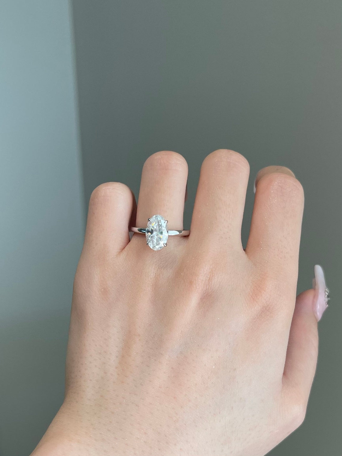 3 CT Oval Shaped Moissanite Engagement Ring In Hidden Halo Design