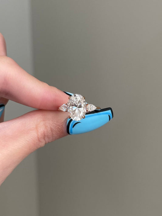 3.5 CT Oval Shaped Moissanite Engagement Ring In Three Stone Design