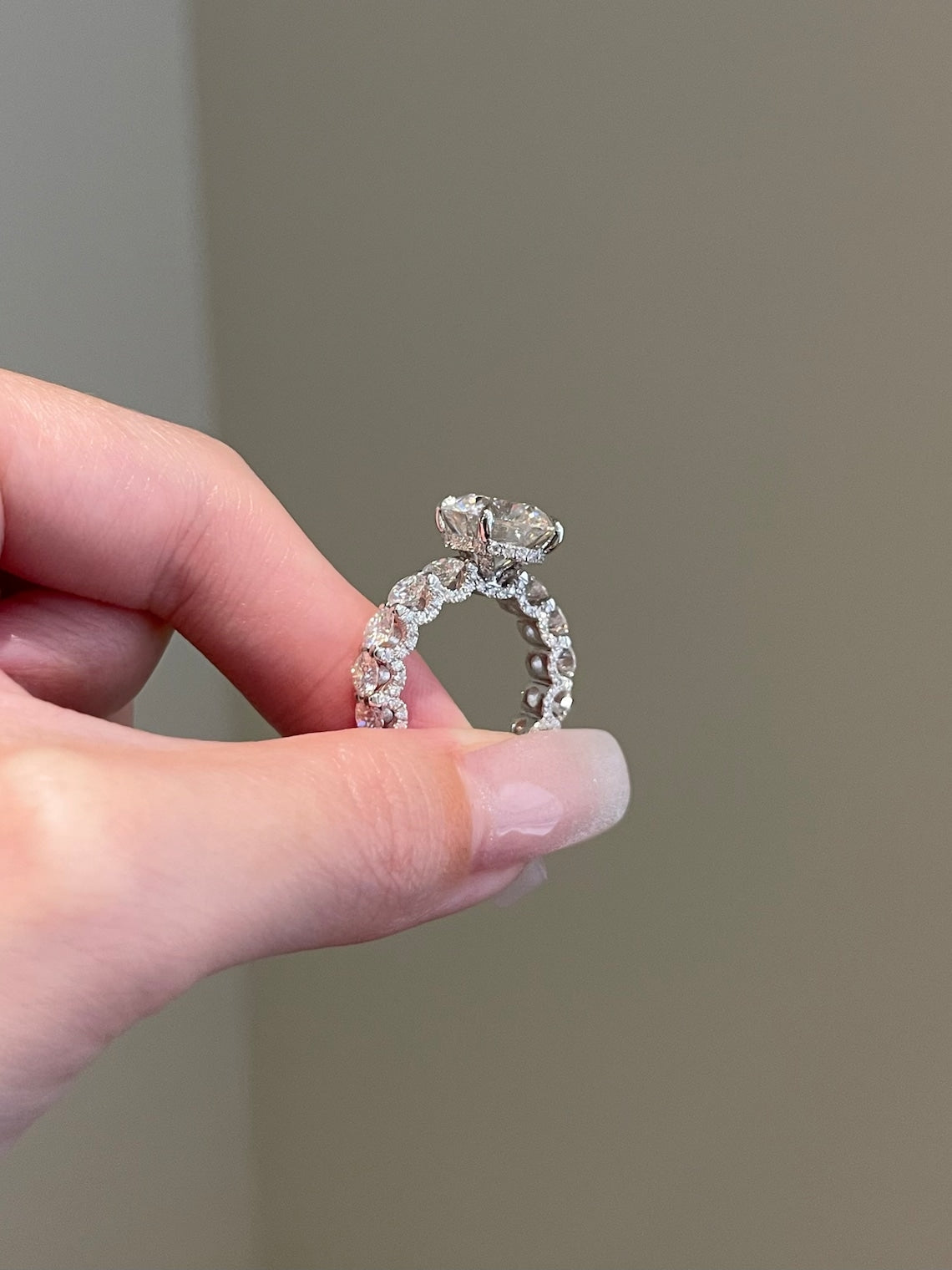 5 CT Round Shaped Moissanite Engagement Ring In Hidden Halo Design