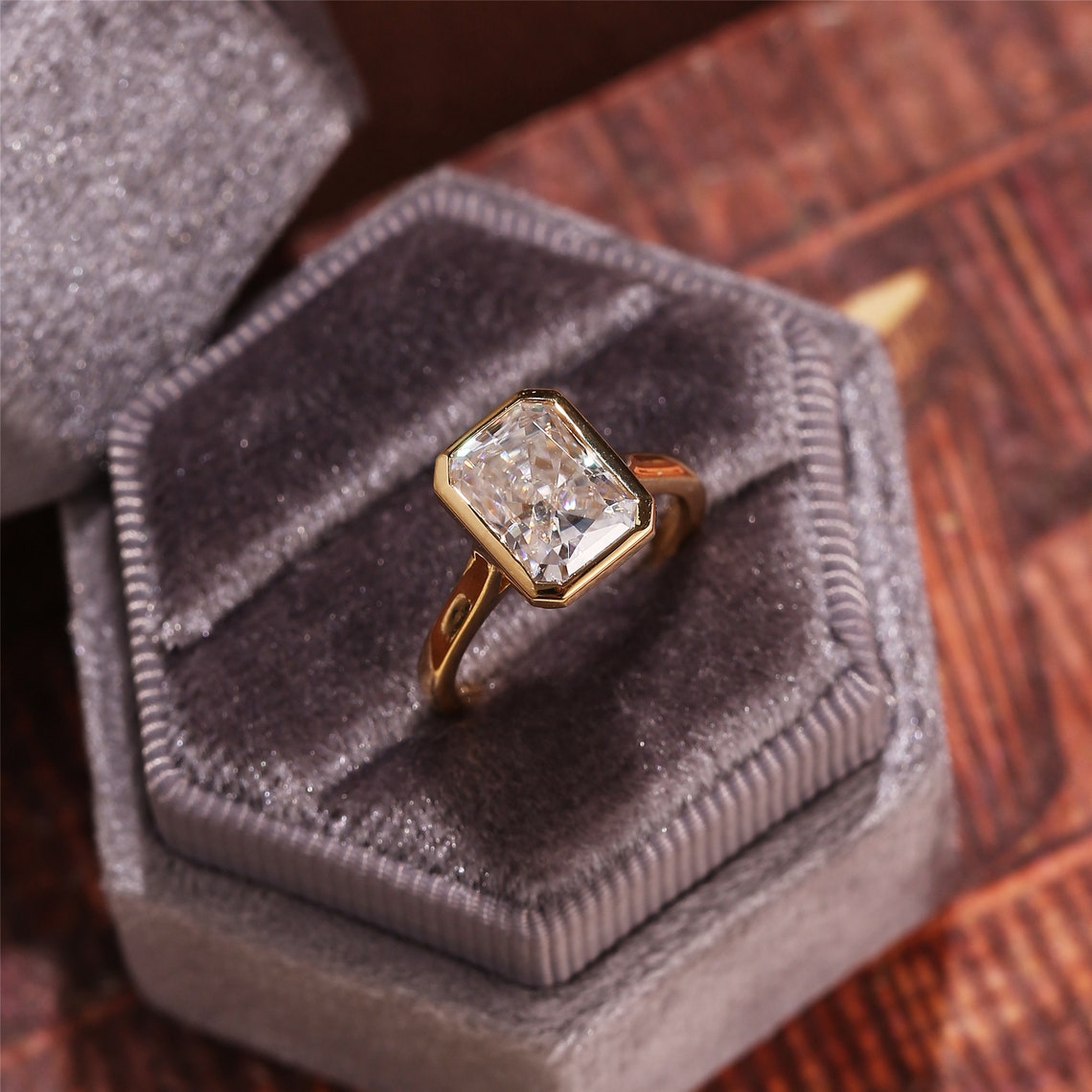 3 CT Radiant Bezel Moissanite Engagement Ring
