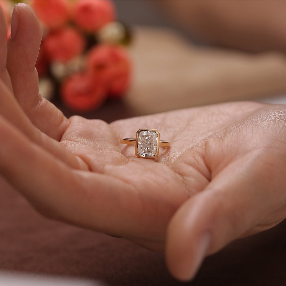 3 CT Radiant Bezel Moissanite Engagement Ring